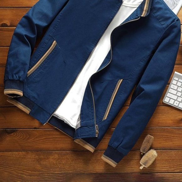 Casual Men's Striped Trim Jacket - Picture 2 of 5